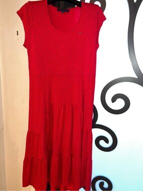 Tommy Hilfiger Red Dress with Navy Micro Dots